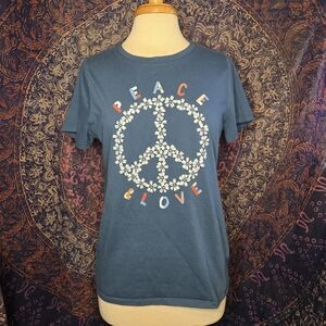 Sonoma Peace & Love Blue Cotton Blend Short Sleeve T-shirt Womens Large